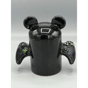 Gamer Mug with Mickey Ears Lid Black Ceramic Tankard "Level Cleared" Pen Holder